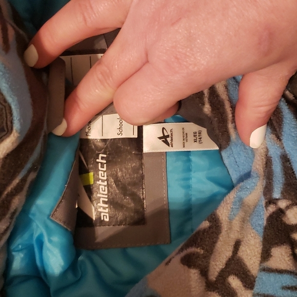 Athletech Boys XL 14/16 Winter Coat – Gray/Blue Colorblock Fleece-Lined Jacket - Picture 5 of 6